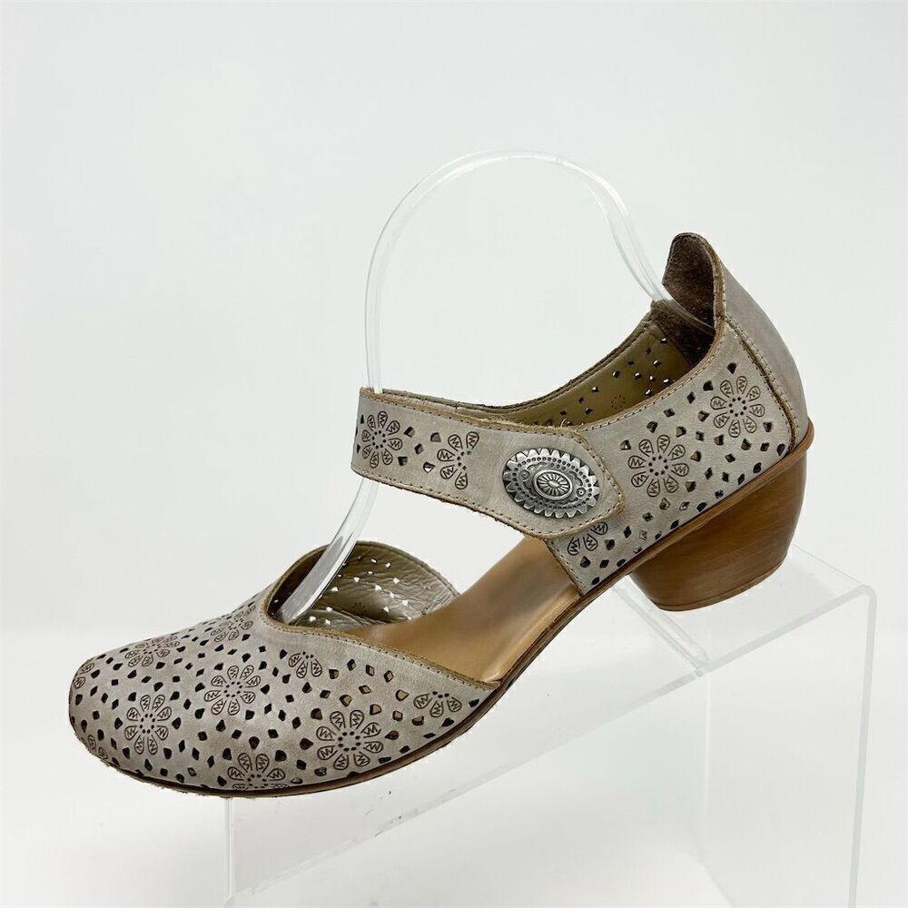 Rieker Women's Mary Jane Pumps Size 9.5-10 Silver Gray Block Heel Casual Shoes